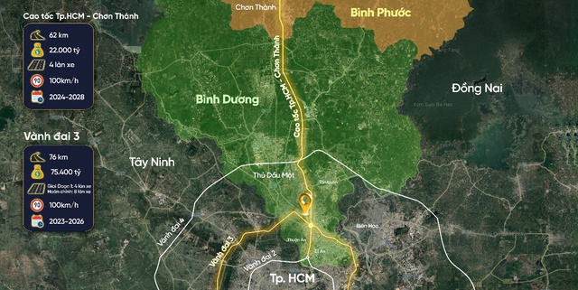Cao tốc TP.HCM – Thủ Dầu Một – Chơn Thành và vành đai 3 đoạn qua Bình Dương