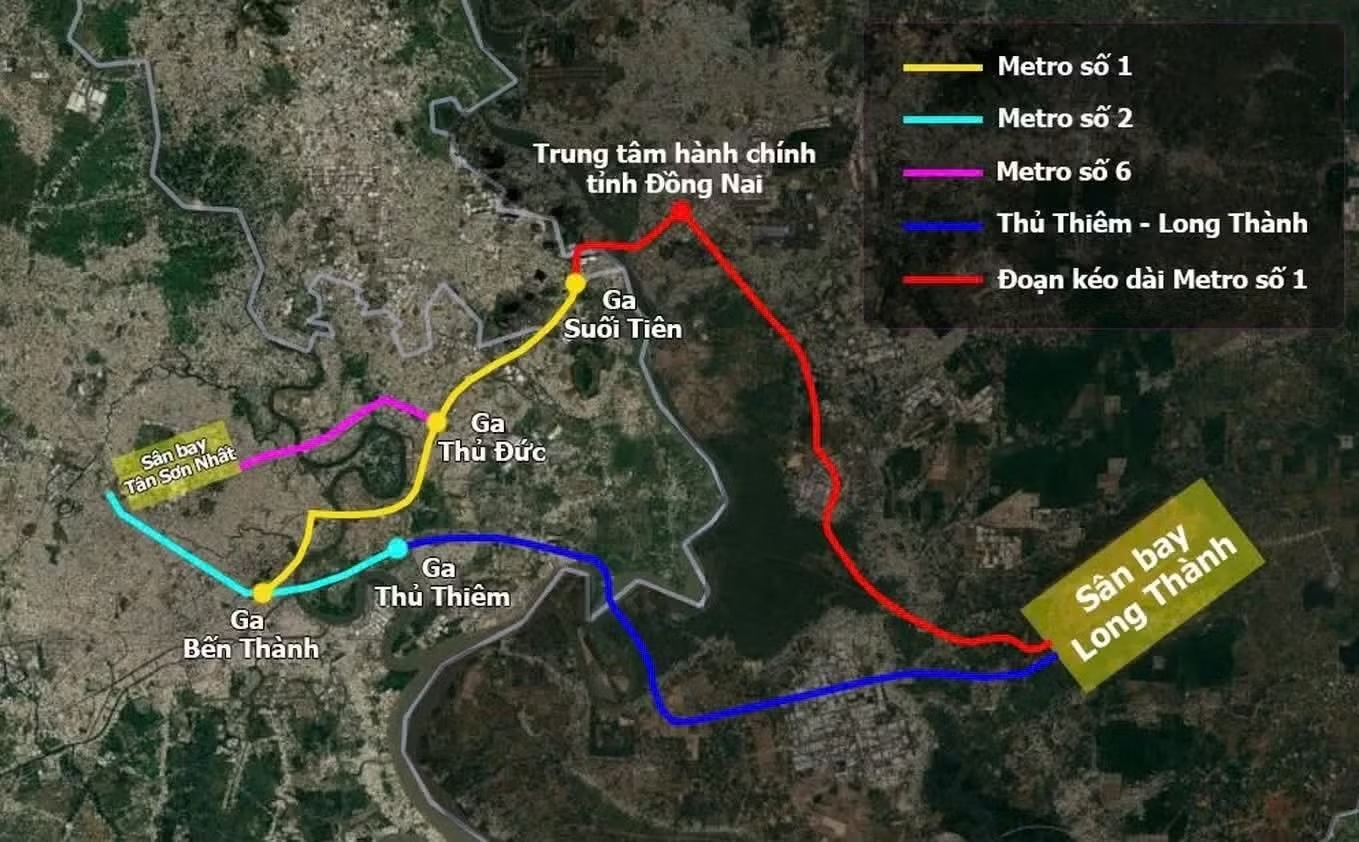 Lộ trình tuyến metro và tuyến đường sắt đô thị nối Đồng Nai và TPHCM tới sân bay Long Thành